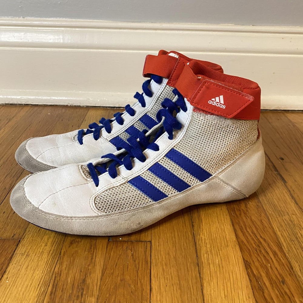 Adidas Boxing Wrestling Shoes Youth Size 6.5 White Red Blue High Top BD7129